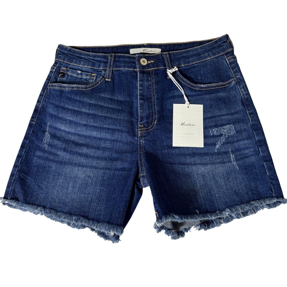 KanCan High Rise Distressed Frayed Hem Denim Shorts Dark Wash NWT Size 11/29